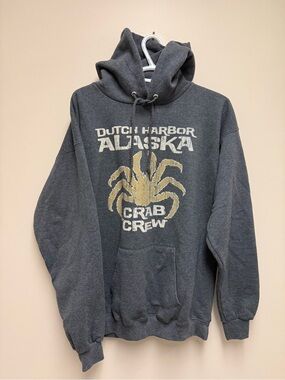 Hanes Alaska Crab Crew Hooded Sweatshirt - Charcoal Gray with Gold Graphic